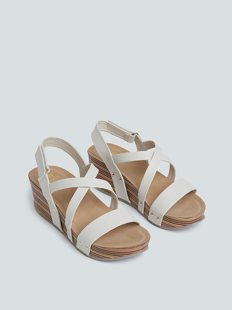 LUNA BLU Ivory Cross-Strap Wedge-Heel Sandals